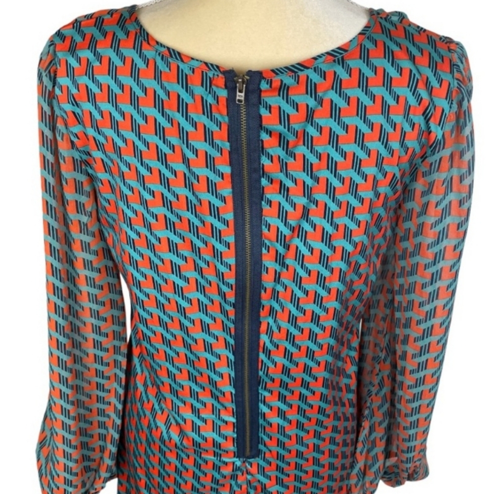 Love. Fire Dress Geometric print Sheer long sleeves Size M PTP: 17.4" - Picture 5 of 6